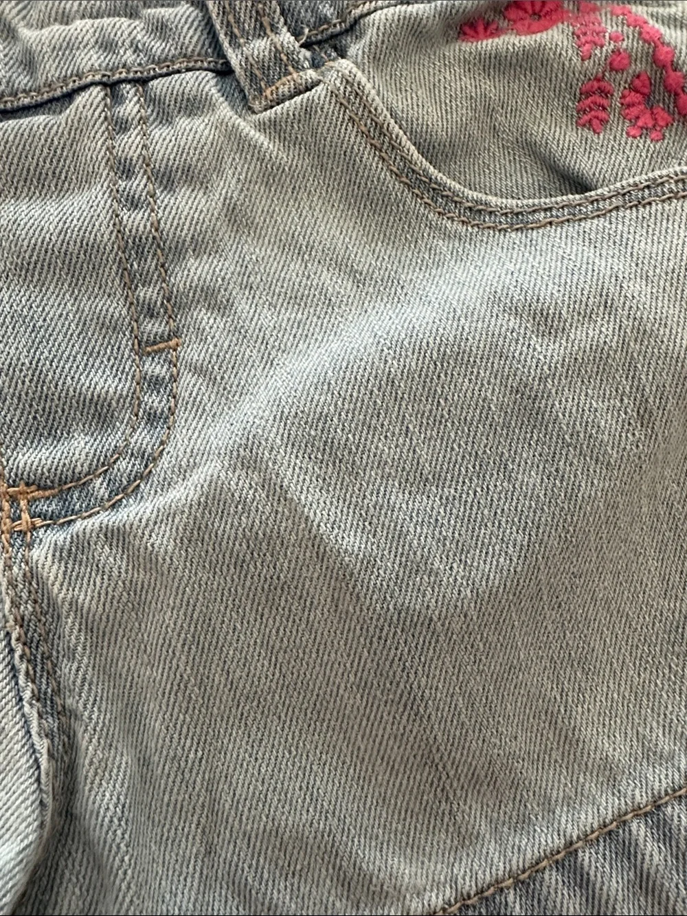 OshKosh B'gosh Light Blue Denim Shortalls with Pink Floral Embroidery